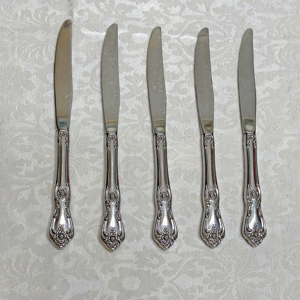 Lot WMA. Rogers Oneida PRESIDENT Premier Stainless LTD 5 Dinner Knives Set Roses